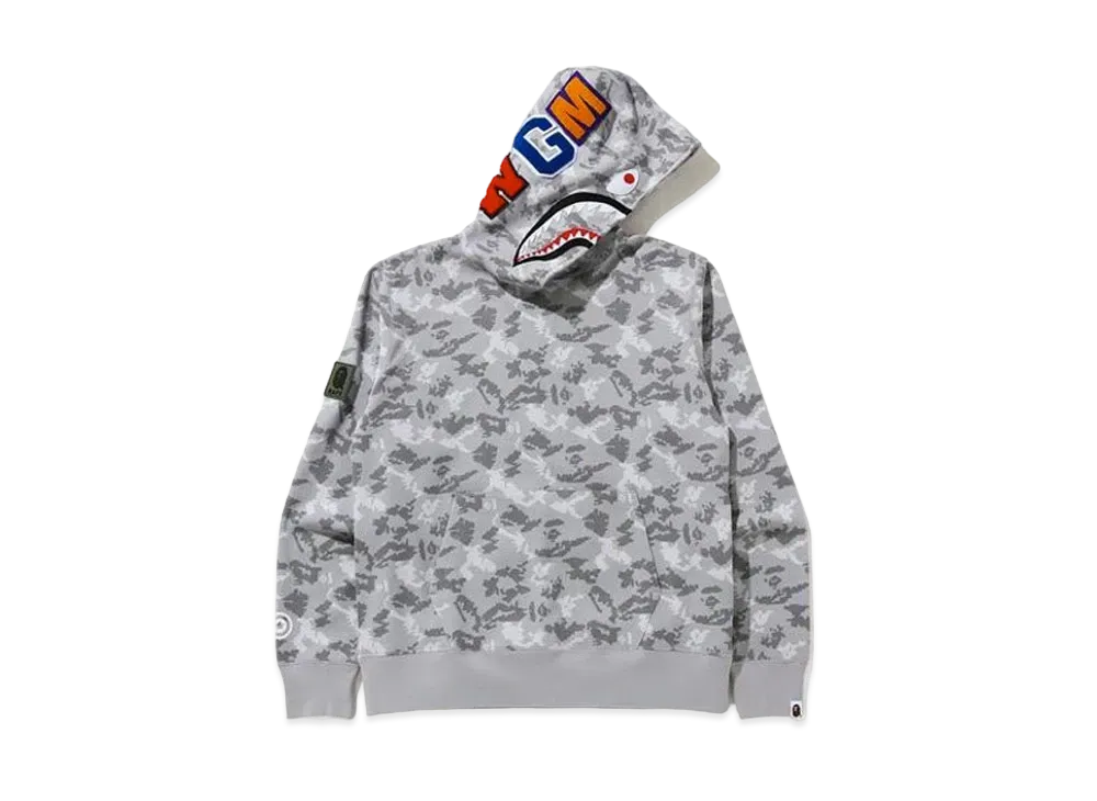 A BATHING APE Digital Camo Shark Wide Pullover Hoodie "Grey"
