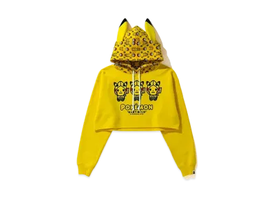 A BATHING APE / Pokemon Ladies Cropped Pullover Hoodie "Yellow"