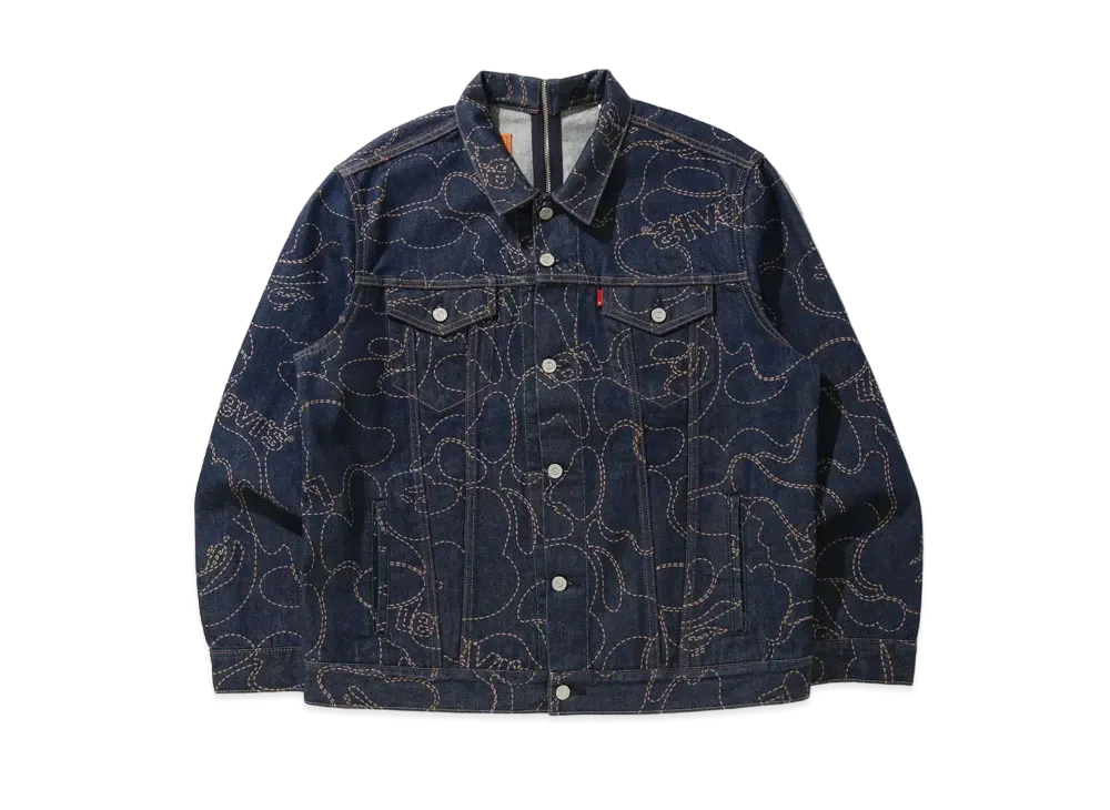 A BATHING APE / LEVI'S CAMO TRUCKER JACKET "Navy"