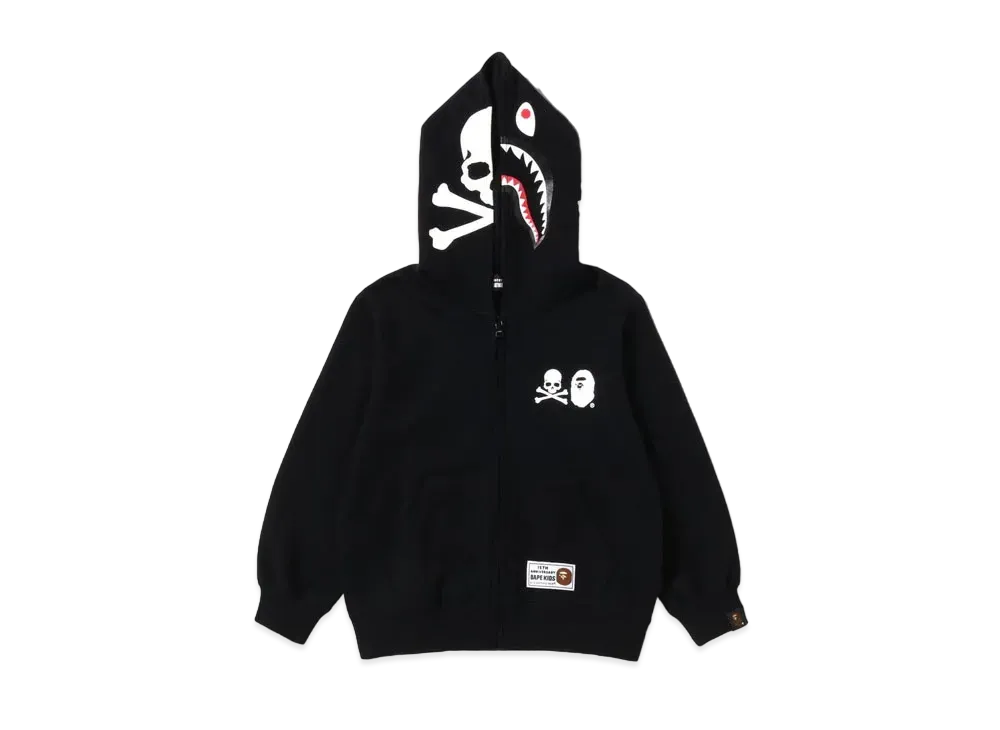 A BATHING APE KIDS X MMJ 15TH ANNIVERSARY SHAR ZIP HOODIE "Black"