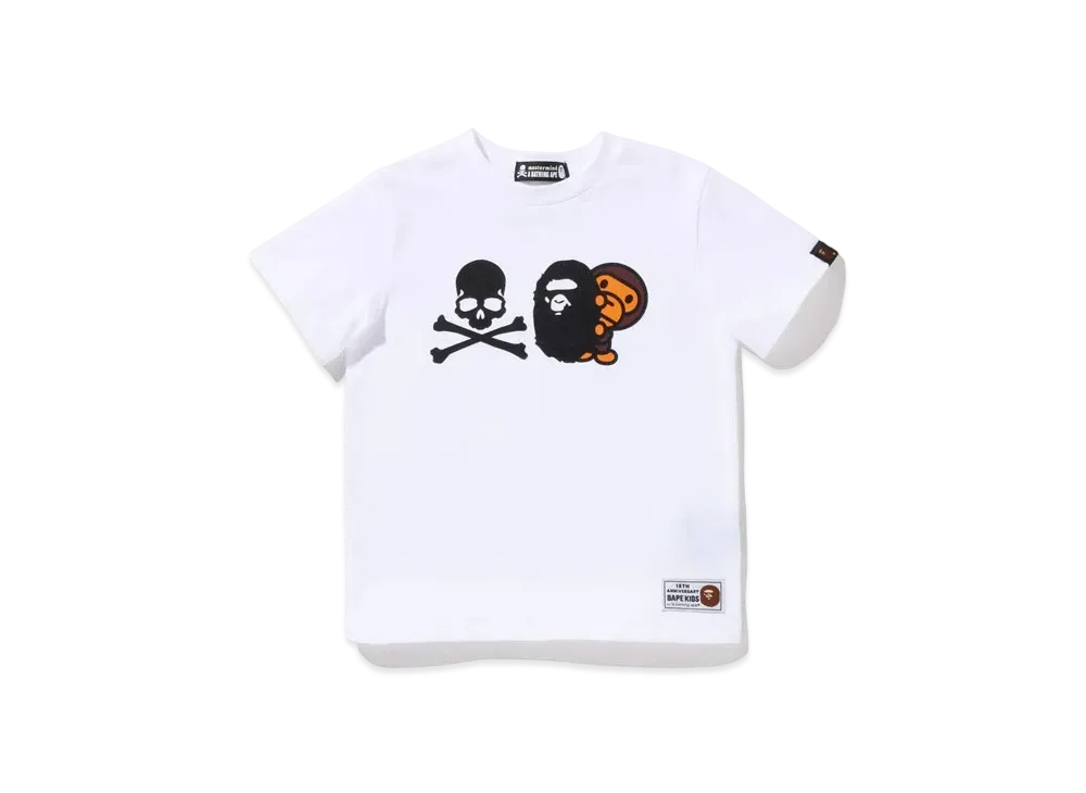 A BATHING APE KIDS X MMJ 15TH ANNIVERSARY APE HEAD & MILO TEE "White"