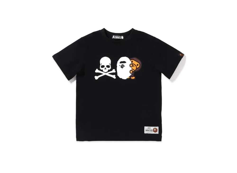 A BATHING APE KIDS X MMJ 15TH ANNIVERSARY APE HEAD & MILO TEE "Black"
