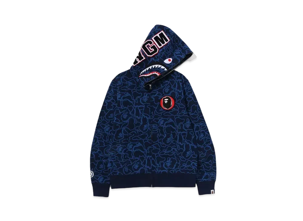 A BATHING APE 30th Anniversary Line Camo Shark Full Zip Hoodie "Navy"