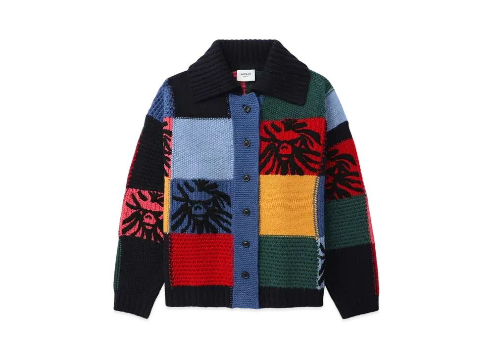 A BATHING APE Bape Black Hand Knit Patchwork Sweater "Multi"