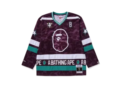 A BATHING APE x Mitchell & Ness x NHL Anaheim Ducks Mesh Hockey Jersey L/S Tee "Purple"