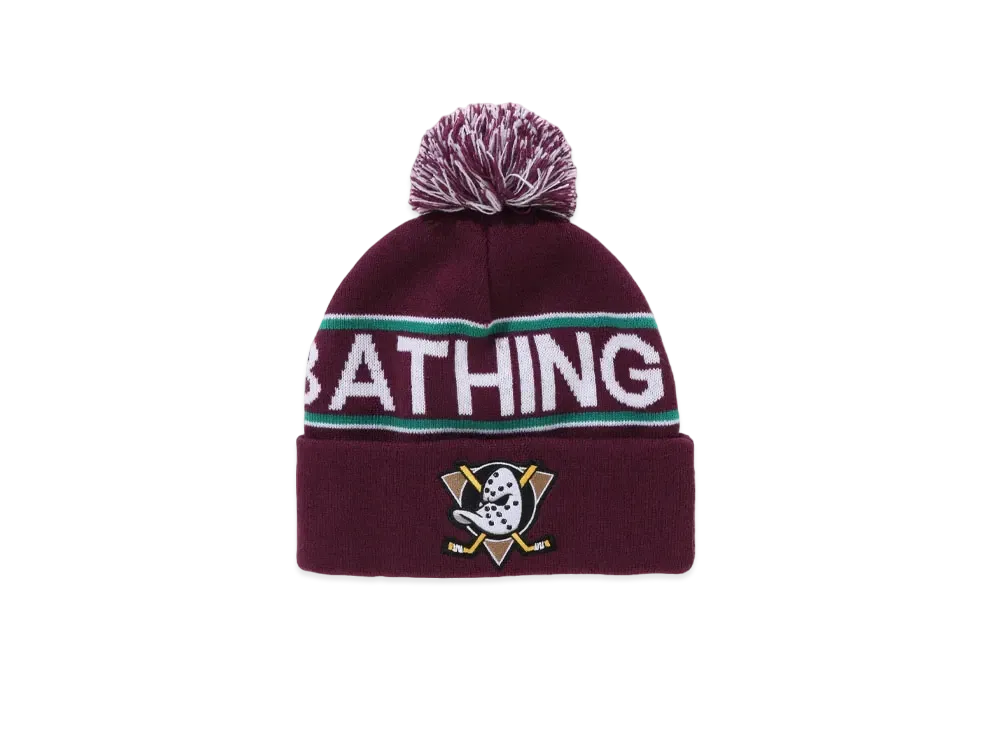 A BATHING APE x Mitchell & Ness x NHL Pom Beanie "Purple"
