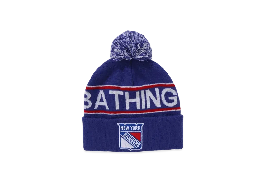 A BATHING APE x Mitchell & Ness x NHL Pom Beanie "Blue"