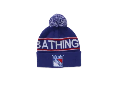 A BATHING APE x Mitchell & Ness x NHL Pom Beanie "Blue"