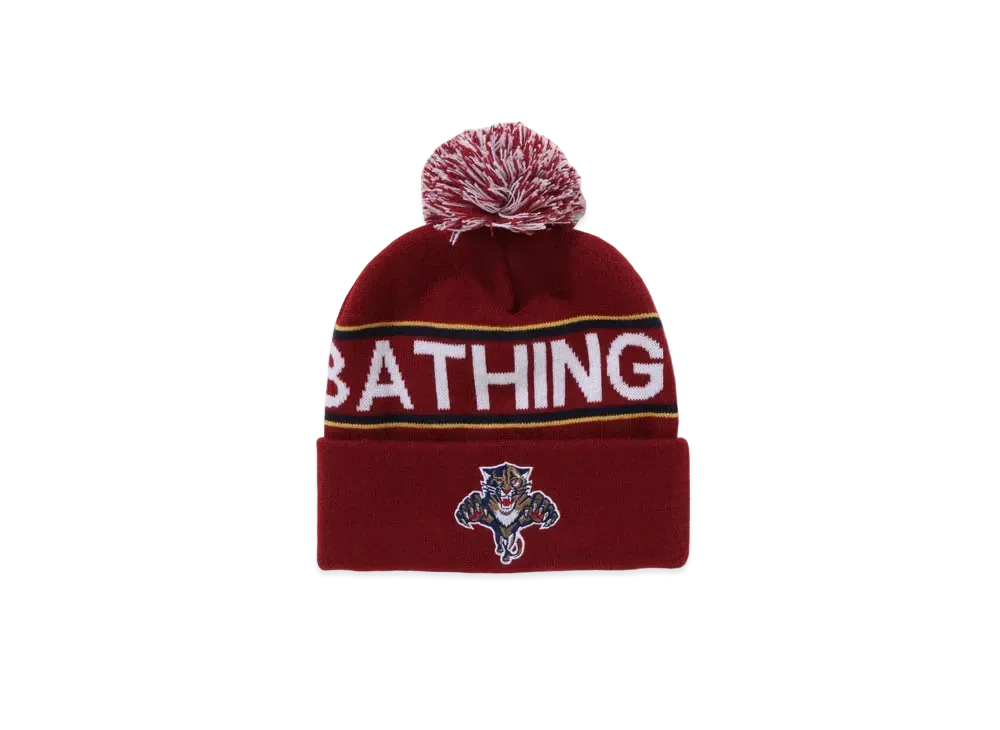 A BATHING APE x Mitchell & Ness x NHL Pom Beanie "Burgundy"