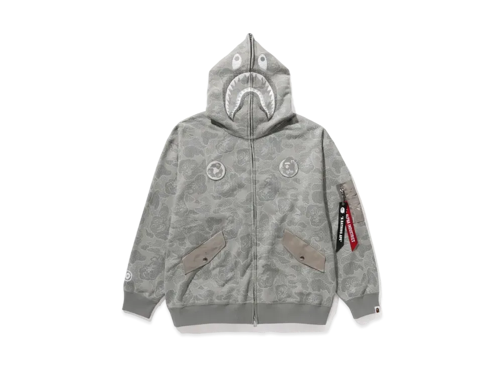 A BATHING APE x ALPHA INDUSTRIES Shark Full Zip Hoodie "Olive"