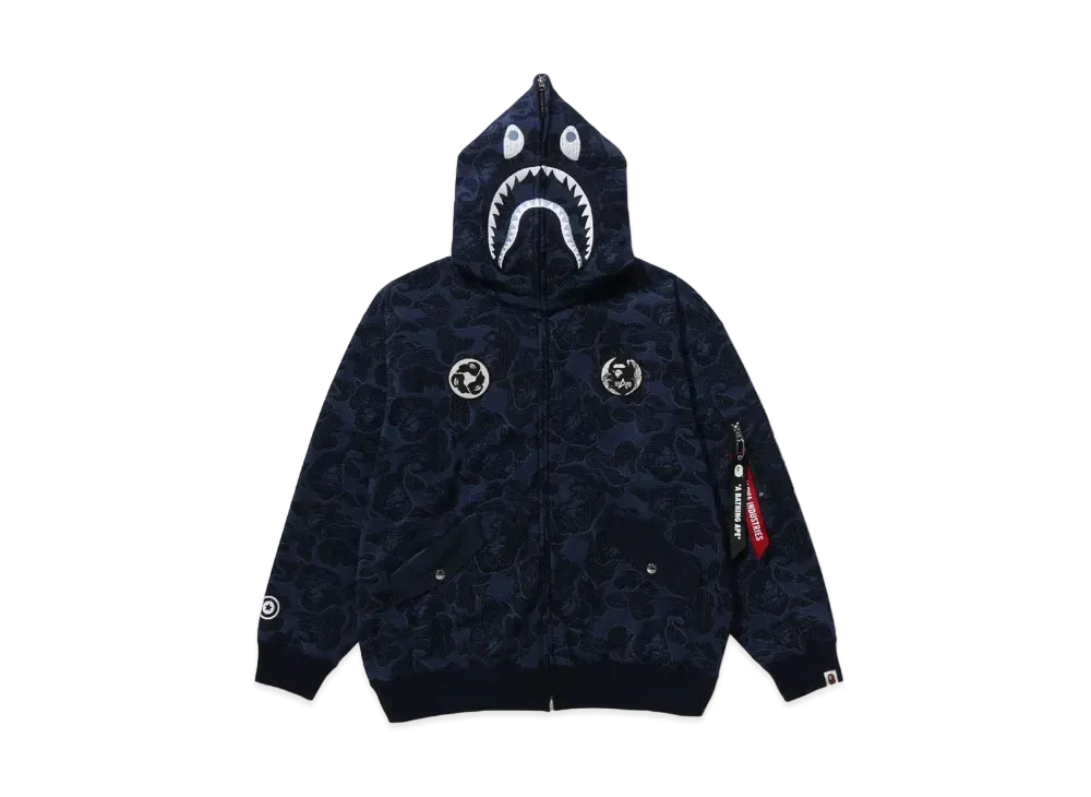 A BATHING APE x ALPHA INDUSTRIES Shark Full Zip Hoodie "Navy"
