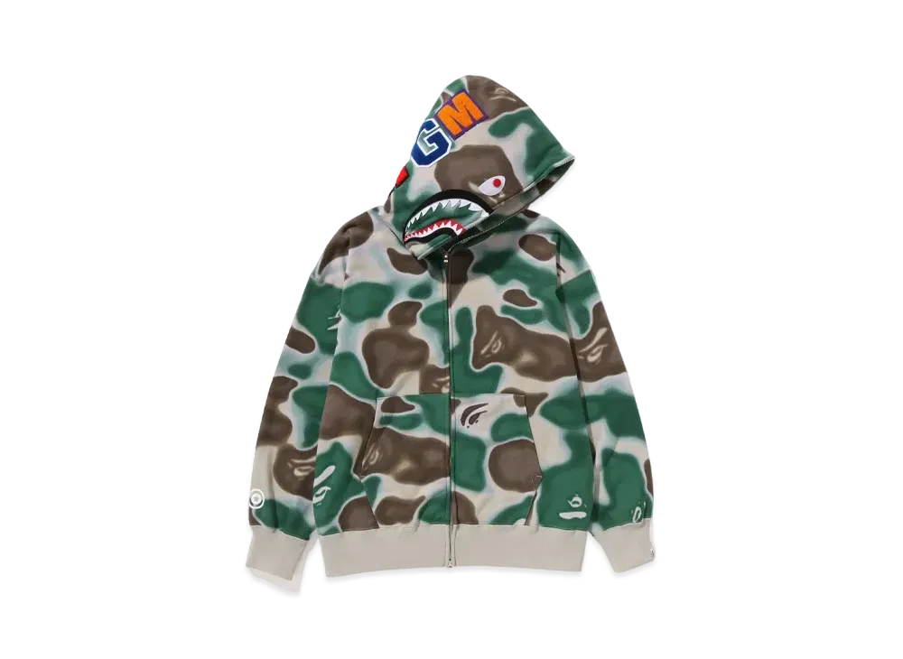 A BATHING APE Shark Relaxed Fit Full Zip Hoodie "Olive"