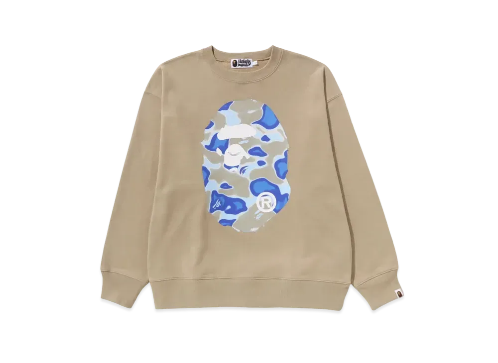 A BATHING APE Liquid Camo Ape Head Relaxed Fit Crewneck Sweat "Beige"