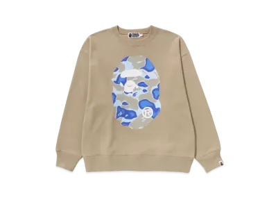 A BATHING APE Liquid Camo Ape Head Relaxed Fit Crewneck Sweat "Beige"