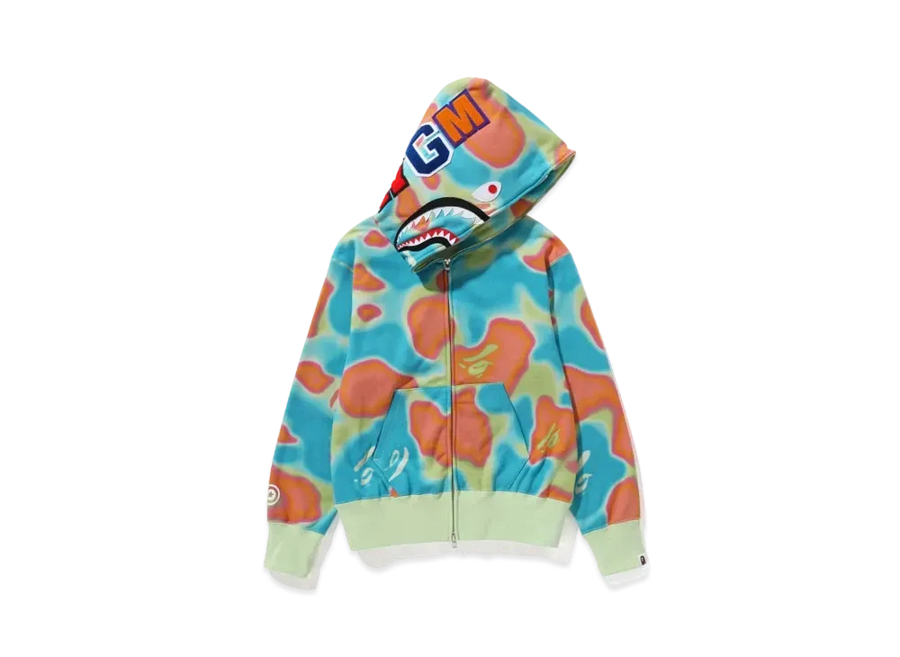 A BATHING APE Ladies Liquid Camo Shark Full Zip Hoodie "Green"