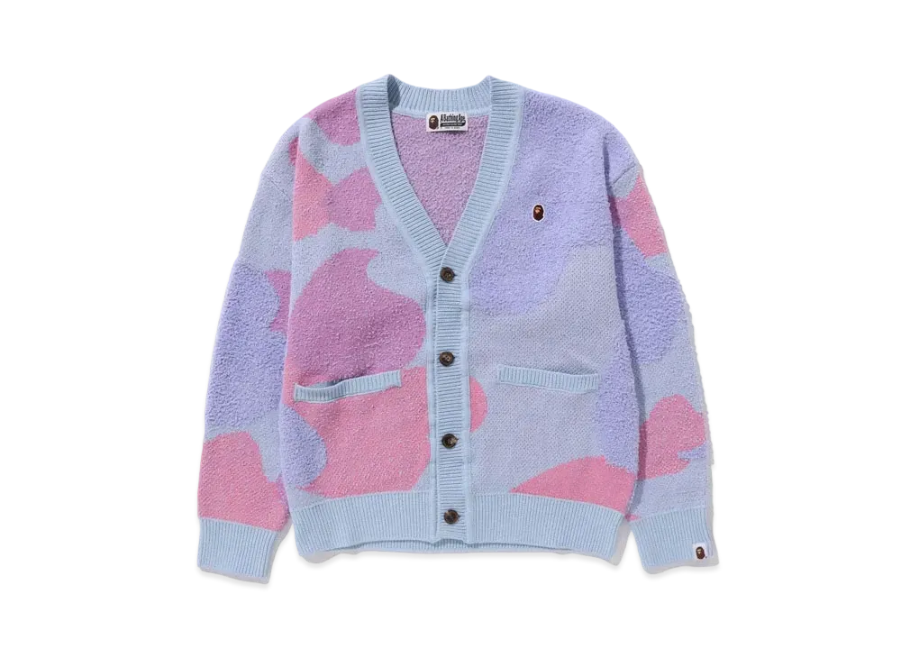 A BATHING APE Ladies Liquid Camo Knit Cardigan "Purple"