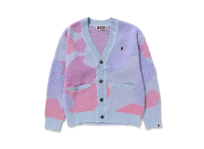 A BATHING APE Ladies Liquid Camo Knit Cardigan "Purple"