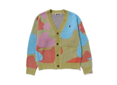 A BATHING APE Ladies Liquid Camo Knit Cardigan "Green"