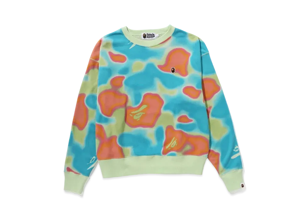 A BATHING APE Ladies Liquid Camo Crewneck "Green"