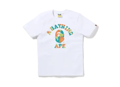 A BATHING APE Ladies Liquid Camo College Tee "White/Green"