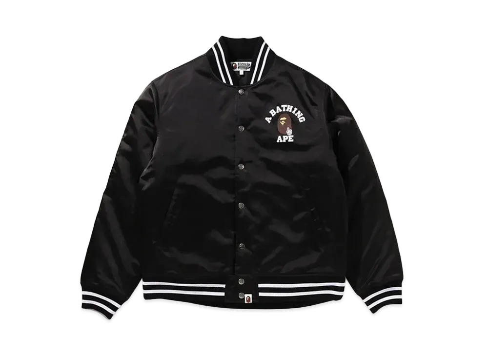 A BATHING APE Go Ape Pointer College Nylon Varsity Jacket "Black"