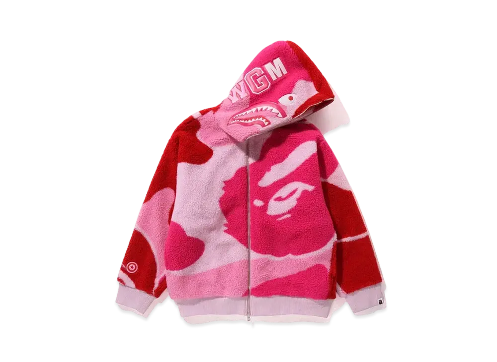 A BATHING APE Mega ABC Camo Shark Boa Hoodie Jacket "Pink"