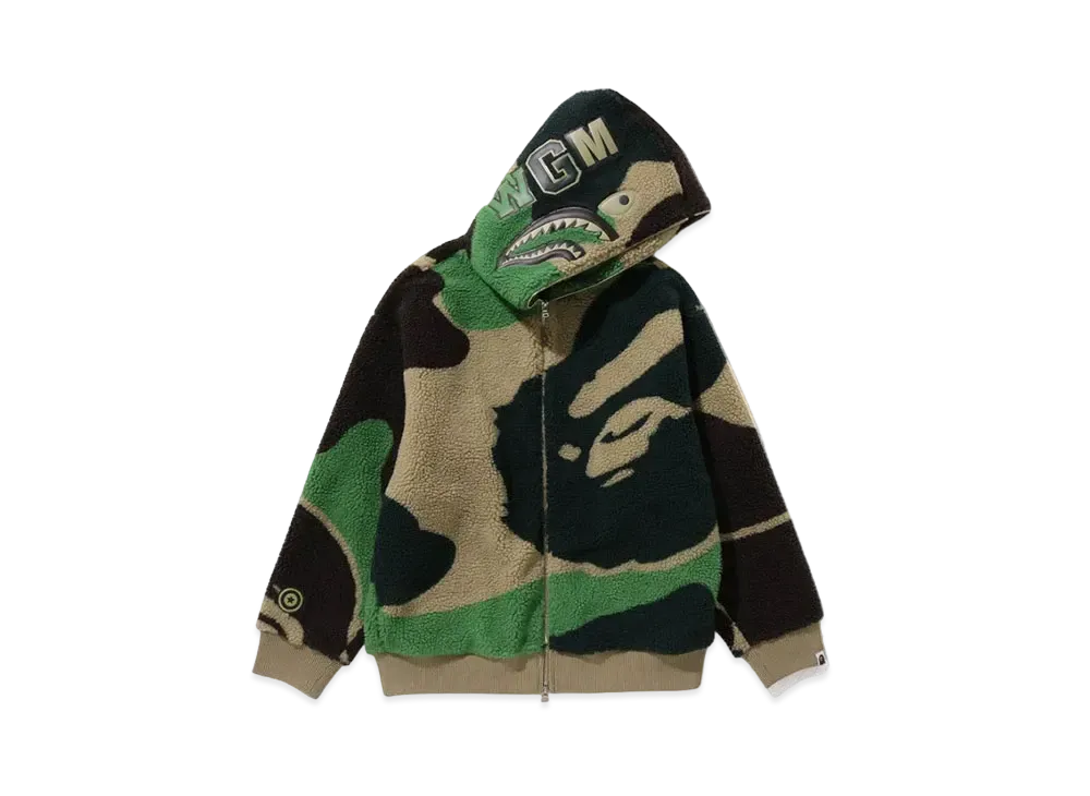 A BATHING APE Mega ABC Camo Shark Boa Hoodie Jacket "Green"