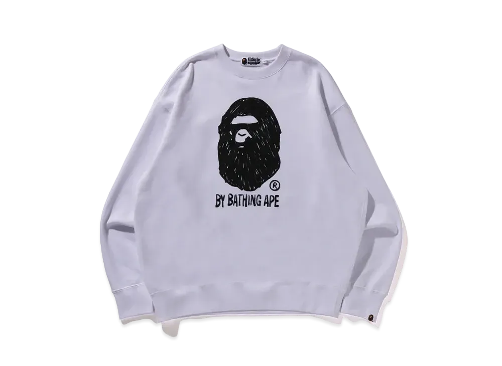 A BATHING APE Hand Draw Ape Head Crewneck "White"