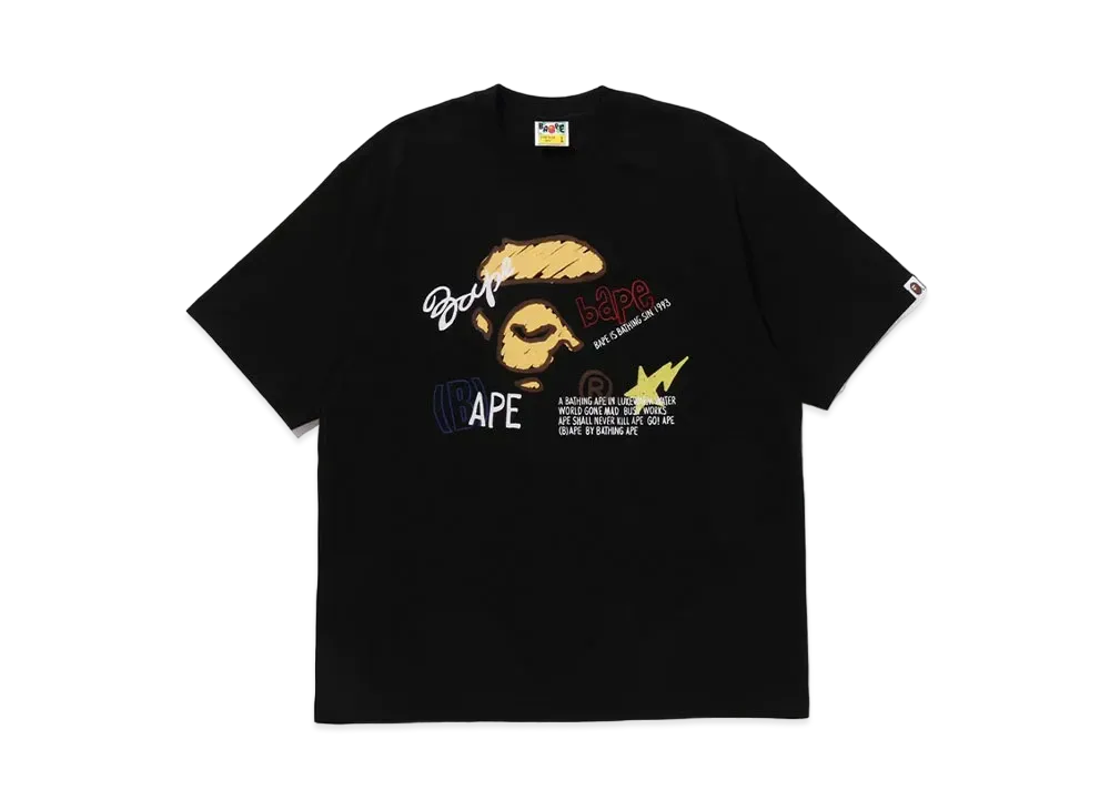 A BATHING APE Hand Draw Graphic Relaxed Fit Tee "Black"