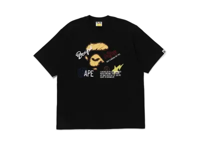 A BATHING APE Hand Draw Graphic Relaxed Fit Tee "Black"