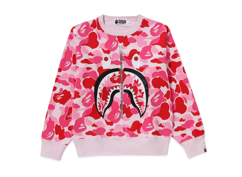A BATHING APE Ladies ABC Camo Shark Crewneck Sweatshirt "Pink"