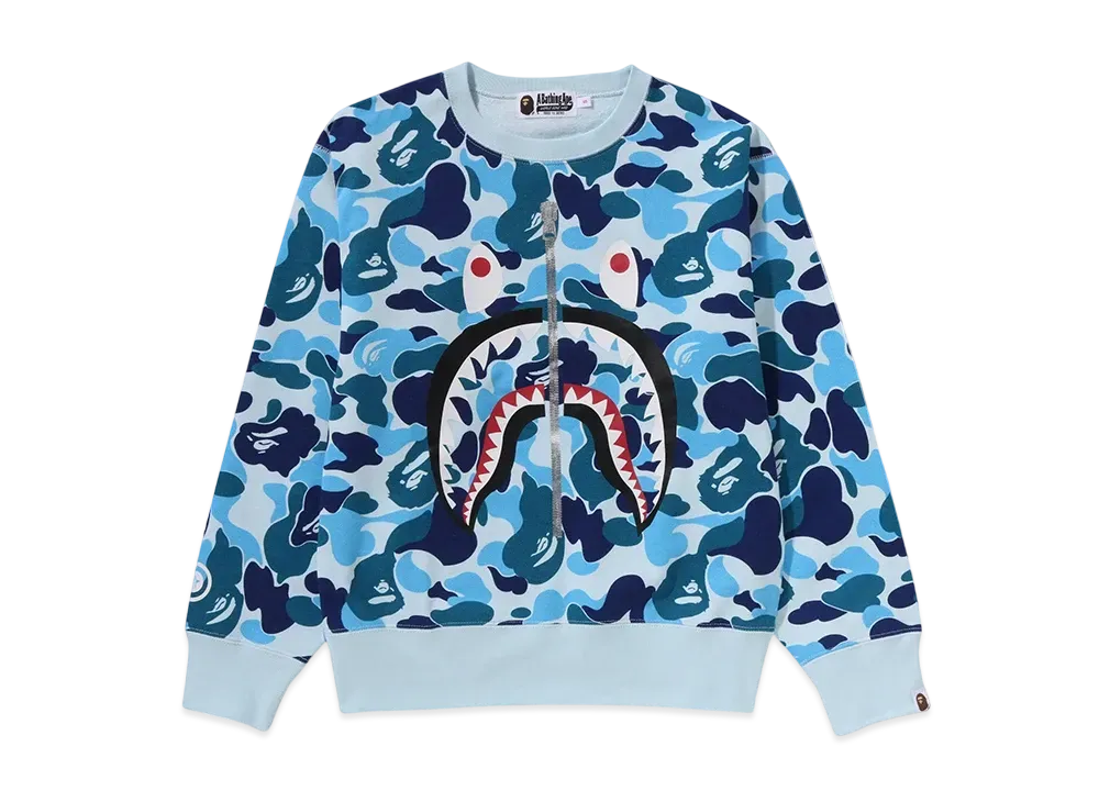 A BATHING APE Ladies ABC Camo Shark Crewneck Sweatshirt "Blue"