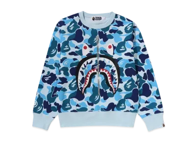 A BATHING APE Ladies ABC Camo Shark Crewneck Sweatshirt "Blue"