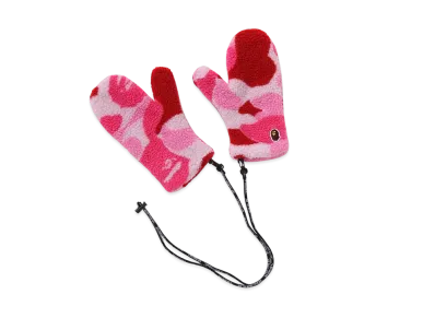 A BATHING APE Ladies ABC Camo Boa Mittens "Pink"