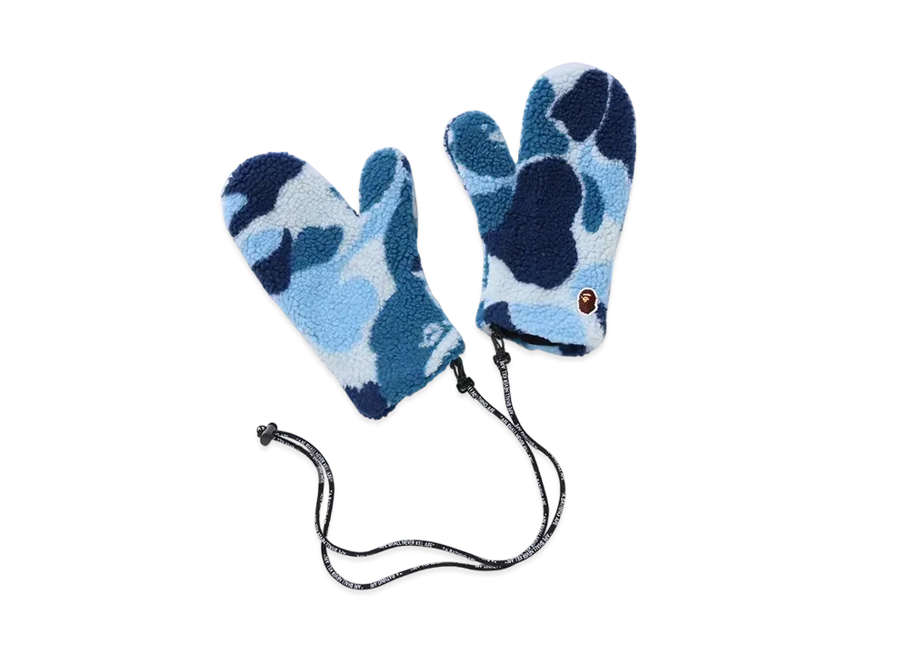 A BATHING APE Ladies ABC Camo Boa Mittens "Blue"