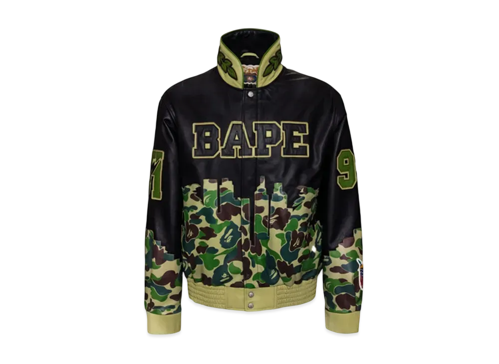 A BATHING APE x Jeff Hamilton Full Leather Jacket "Green/Black"