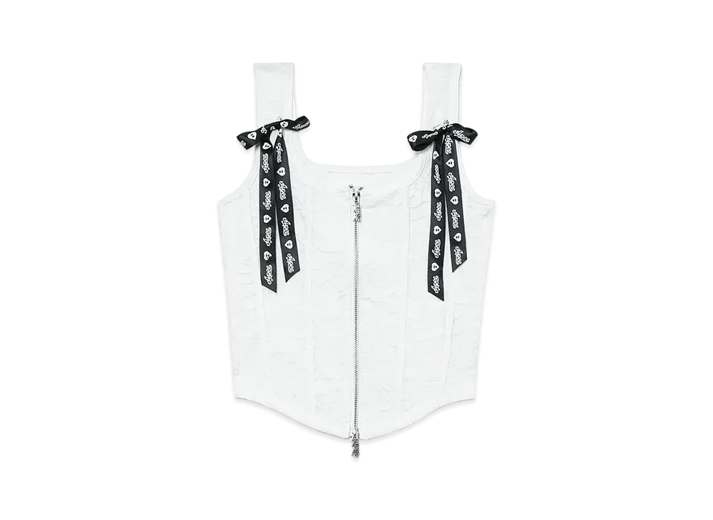 A BATHING APE Bow Detail Zip Up Lace Corset "White"