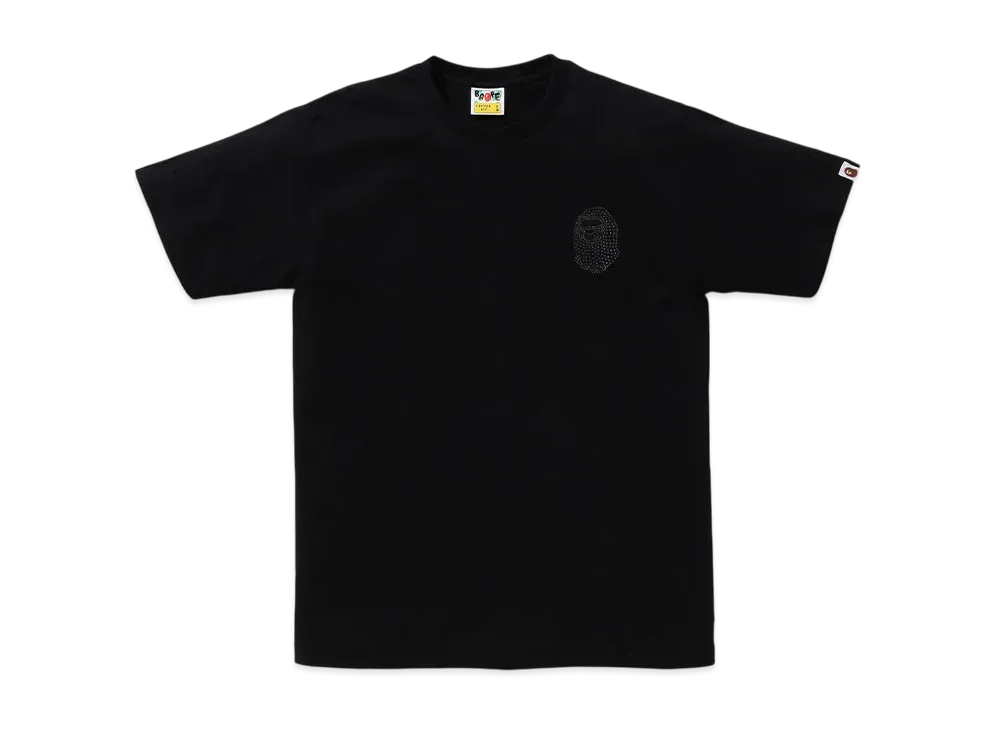 A BATHING APE Crystal Stone College Ape Head Tee "Black"