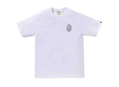 A BATHING APE Crystal Stone College Ape Head Tee "White"