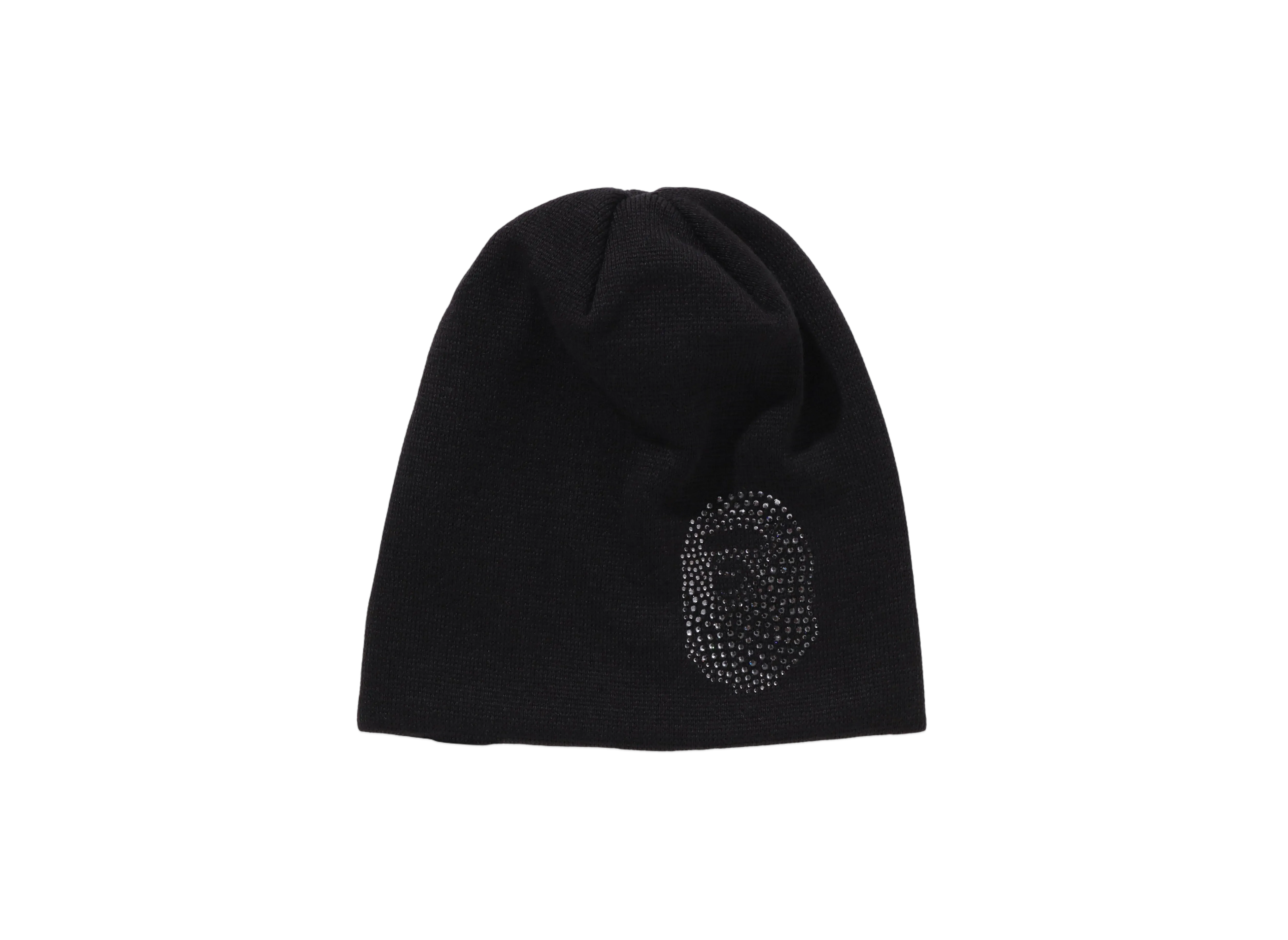 A BATHING APE Crystal Stone Ape Head Knit Cap "Black"