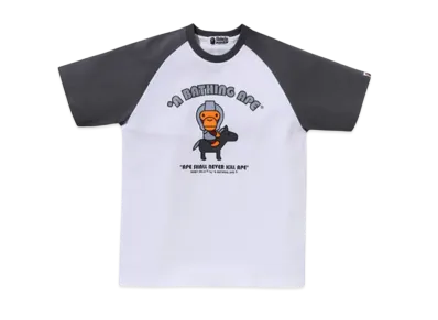 A BATHING APE Baby Milo Raglan Sleeve Tee "White/Black"