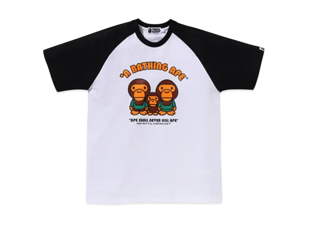A BATHING APE Baby Milo Raglan Sleeve Tee "White/Black"