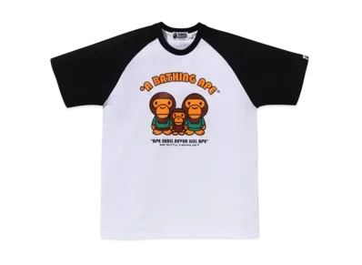 A BATHING APE Baby Milo Raglan Sleeve Tee "White/Black"