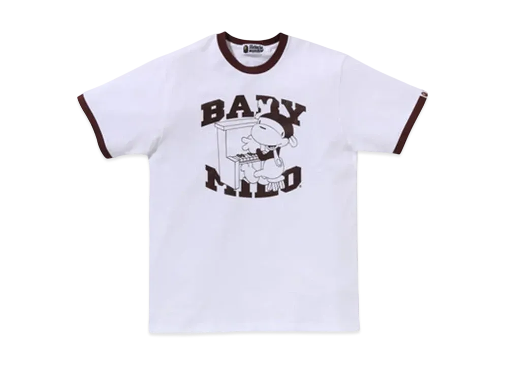 A BATHING APE Baby Milo Ringer Tee #1 "White/Brown"