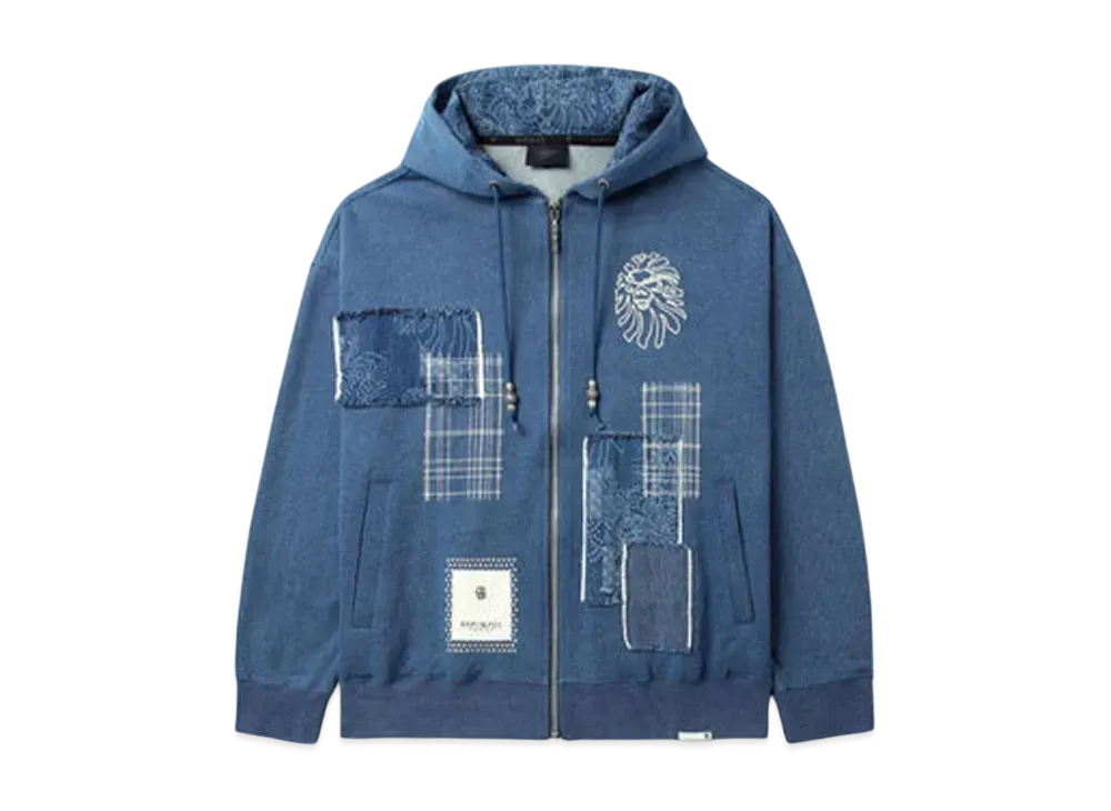 A BATHING APE Bape Black Patchwork Indigo Full Zip Hoodie "Indigo"
