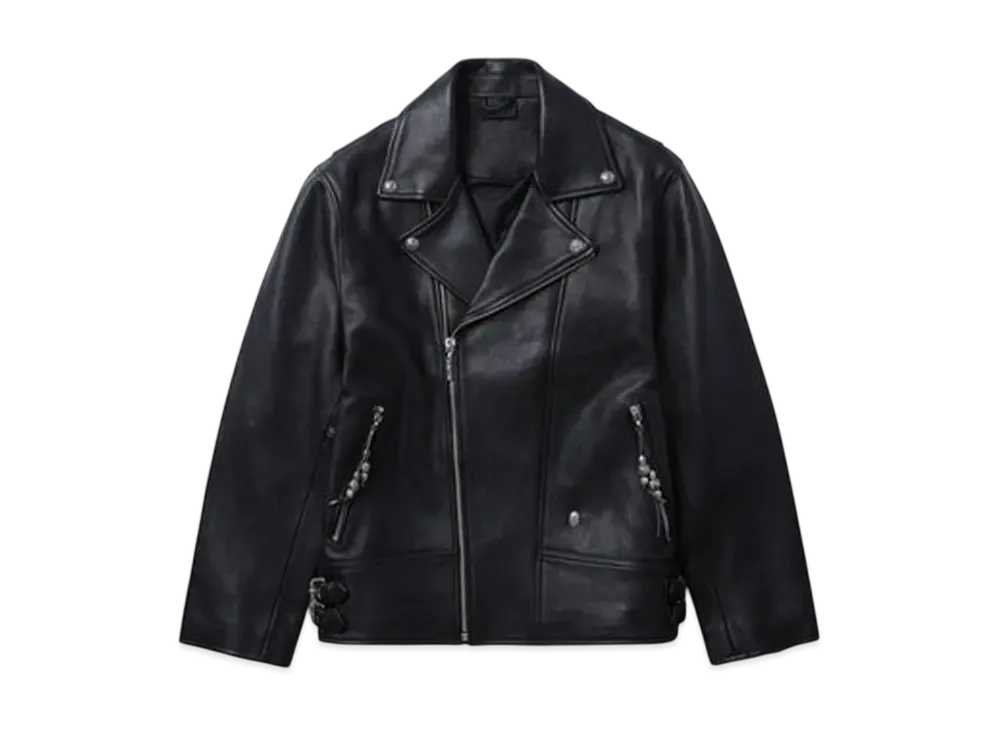 A BATHING APE Bape Black Leather Biker Jacket "Black"