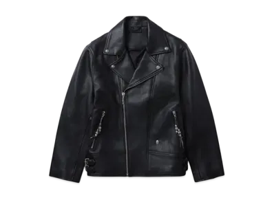A BATHING APE Bape Black Leather Biker Jacket "Black"