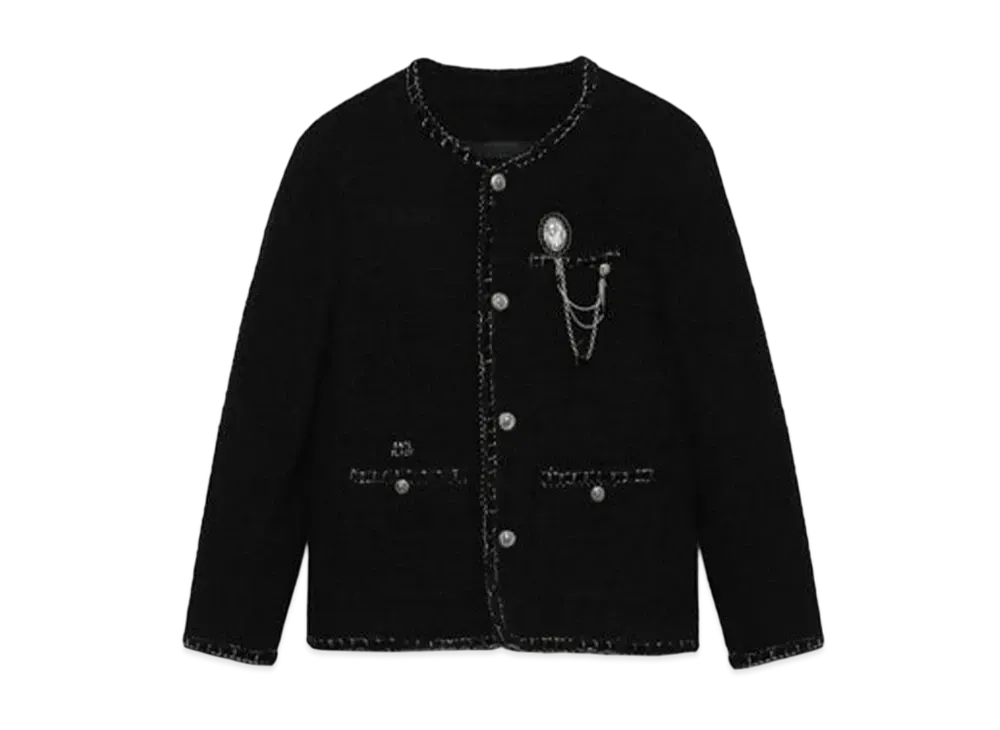 A BATHING APE Bape Black Collarless Tweed Jacket "Black"