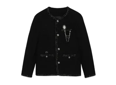 A BATHING APE Bape Black Collarless Tweed Jacket "Black"