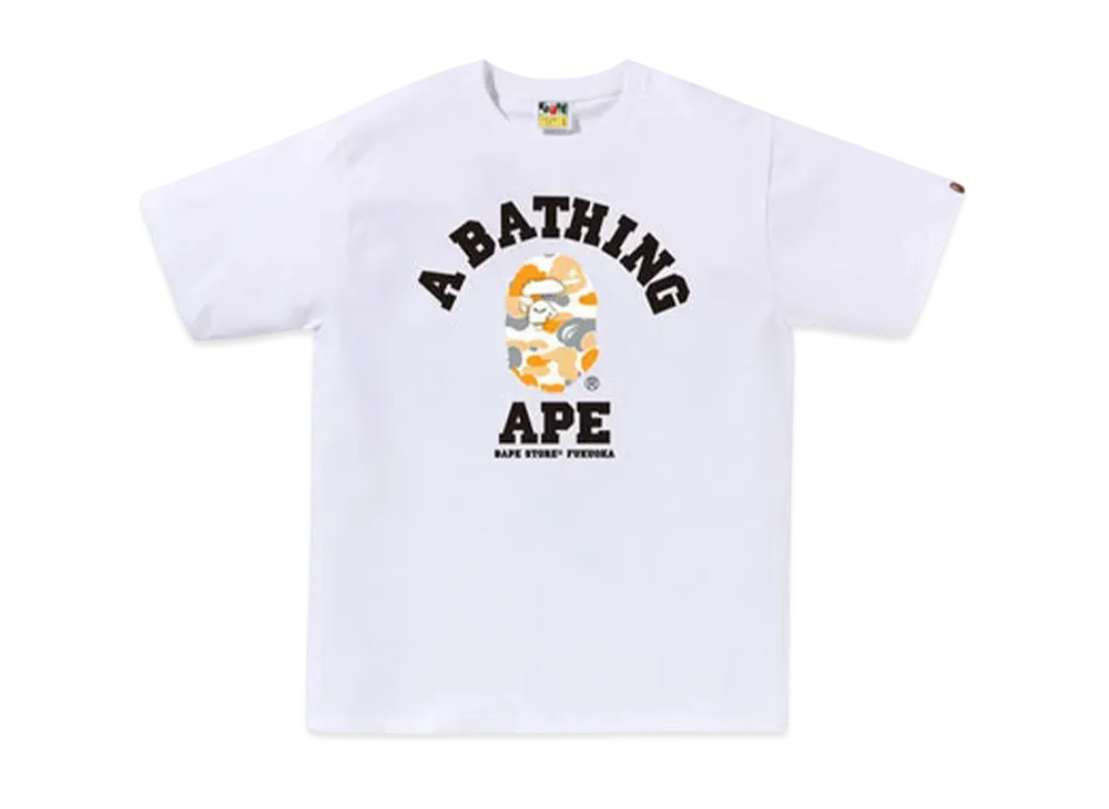 A BATHING APE Bape Store Fukuoka Camo College Tee "White"